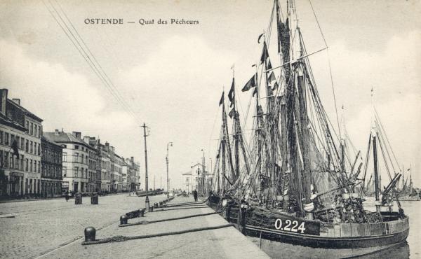 Ostende – Quai des Pêcheurs, prentbriefkaart, TOB, serie XIII, nr. 6, ca. 1905-1910.